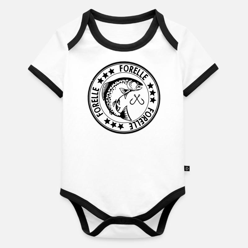 LetzterWurf Forelle Angler - Baby Bio-Kurzarm-Kontrastbody - Weiß/Schwarz 