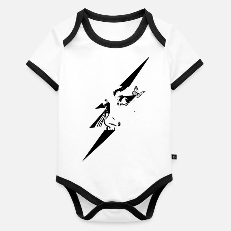 Papillon avec éclairs et visage. - Body Bébé bio contrasté manches courtes - blanc/noir
