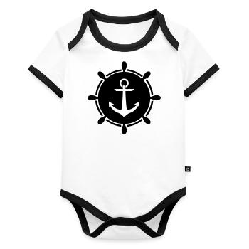 Anchor steering wheel - Baby Bio-Kurzarm-Kontrastbody - Weiß/Schwarz  - Vorne