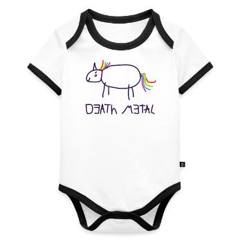 Death Metal Licorne - Body Bébé bio contrasté manches courtes - blanc/noir  - Devant
