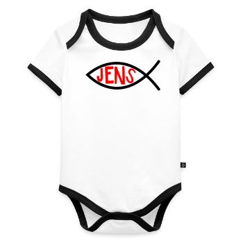 Jens Ichthys4m3 Noms Prénoms Chrétien - Body Bébé bio contrasté manches courtes - blanc/noir  - Devant