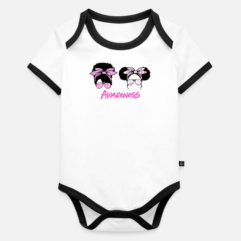 Brustkrebs Bewusstsein - Baby Bio-Kurzarm-Kontrastbody - Weiß/Schwarz 
