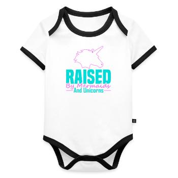 Raised by mermaids and unicorns - Organic Baby Contrasting Bodysuit - white/black  - Front