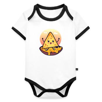Chips de nacho dans un bain de fromage crémeux - Body Bébé bio contrasté manches courtes - blanc/noir  - Devant