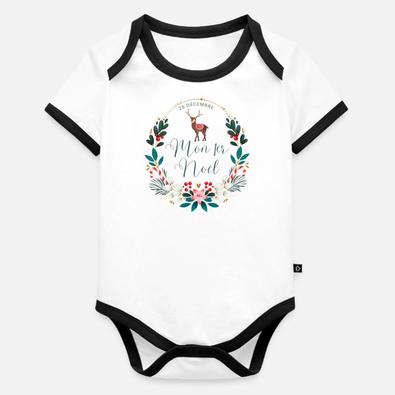 Mon premier Noël - Body Bébé bio contrasté manches courtes - blanc/noir 