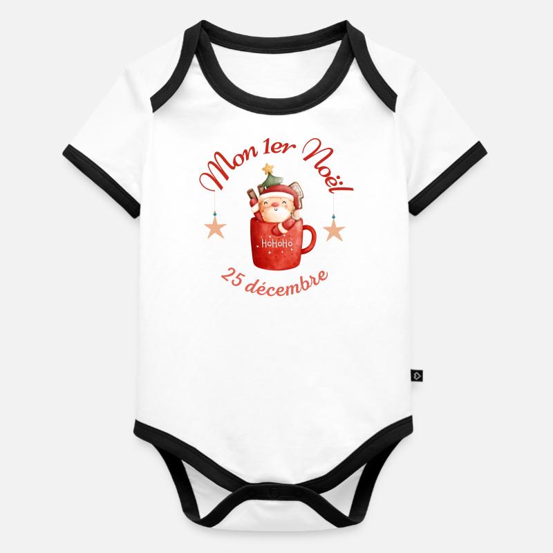 Premier Noël de bébé - Body Bébé bio contrasté manches courtes - blanc/noir 