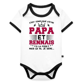 Papa et RENNAIS Idée Cadeau Citation - Body Bébé bio contrasté manches courtes - blanc/noir  - Devant