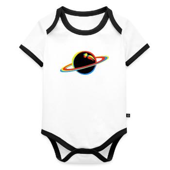 Planet - Baby Bio-Kurzarm-Kontrastbody - Weiß/Schwarz  - Vorne