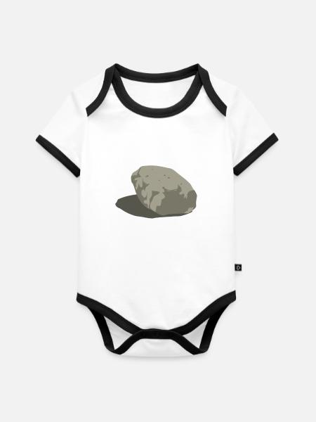 stone - Stein - Baby Bio-Kurzarm-Kontrastbody - Weiß/Schwarz