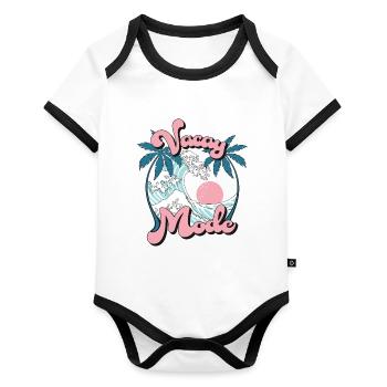 Vacay Mode Sommer Urlaub Palmen Wellen Retro - Baby Bio-Kurzarm-Kontrastbody - Weiß/Schwarz  - Vorne