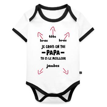 PAPA TU ES LE MEILLEUR,citation, message - Body Bébé bio contrasté manches courtes - blanc/noir  - Devant