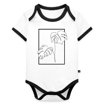 Monstera, plante d'intérieur, cadeau, nature, lineart - Body Bébé bio contrasté manches courtes - blanc/noir  - Devant