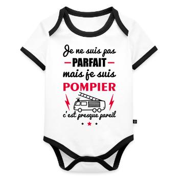 Pas parfait mais pompier, fête des pères - Body Bébé bio contrasté manches courtes - blanc/noir  - Devant