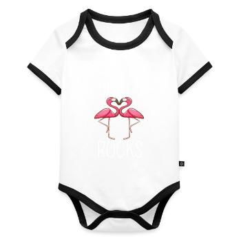 Animal Lovers Drôle Animal Cadeau Rose Flamant Rose - Body Bébé bio contrasté manches courtes - blanc/noir  - Devant