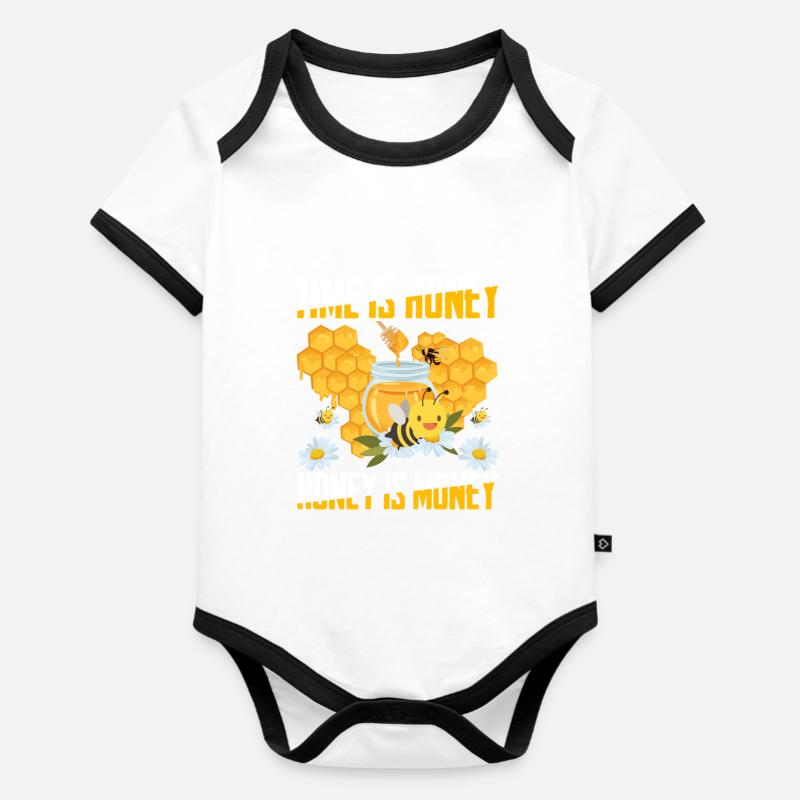 Imker Honig Spruch Bienen Geschenk - Baby Bio-Kurzarm-Kontrastbody - Weiß/Schwarz