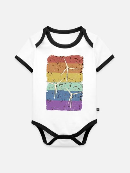 Diverse Windräder (2) - Baby Bio-Kurzarm-Kontrastbody - Weiß/Schwarz