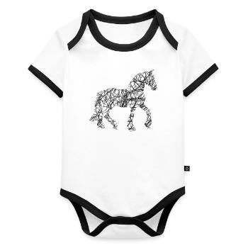 Horse Horse Riding Equestrian Pony Western Shirt - Organic Baby Contrasting Bodysuit - white/black  - Front