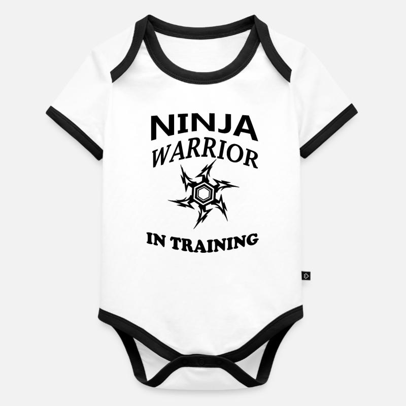 Ninja Warrior à l’entraînement - Body Bébé bio contrasté manches courtes - blanc/noir 