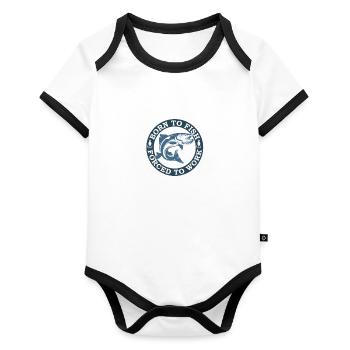 Born to fish 01 - Baby Bio-Kurzarm-Kontrastbody - Weiß/Schwarz  - Vorne
