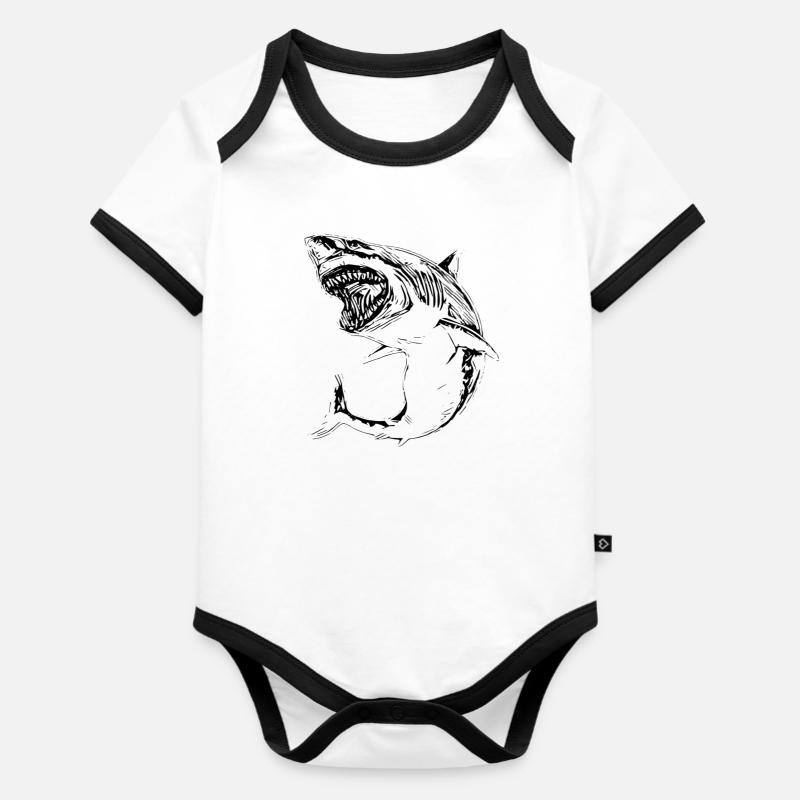 Shark - Organic Baby Contrasting Bodysuit - white/black