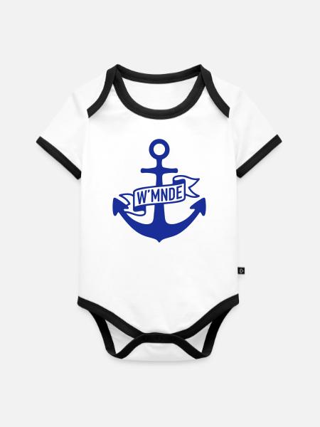 W'MNDE mein Heimat Hafen - Baby Bio-Kurzarm-Kontrastbody - Weiß/Schwarz 