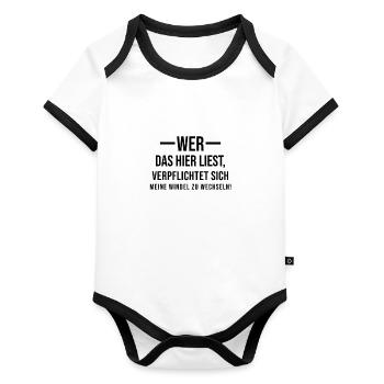 Windel wechseln - Baby Bio-Kurzarm-Kontrastbody - Weiß/Schwarz  - Vorne