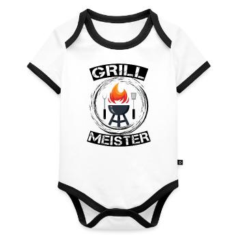 Grillmeister - Baby Bio-Kurzarm-Kontrastbody - Weiß/Schwarz  - Vorne