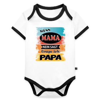 Baby Mama Nein Papa fragen - Baby Bio-Kurzarm-Kontrastbody - Weiß/Schwarz  - Vorne