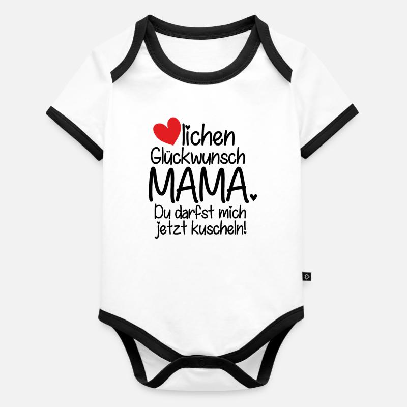 Félicitations maman - Body Bébé bio contrasté manches courtes - blanc/noir 
