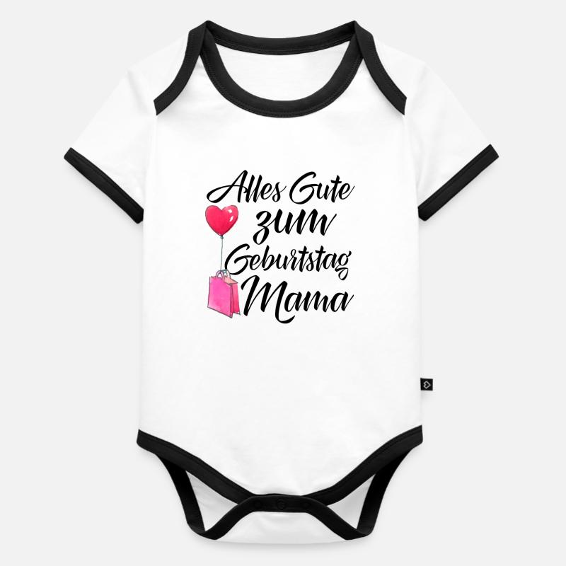 Joyeux anniversaire, maman - Body Bébé bio contrasté manches courtes - blanc/noir 