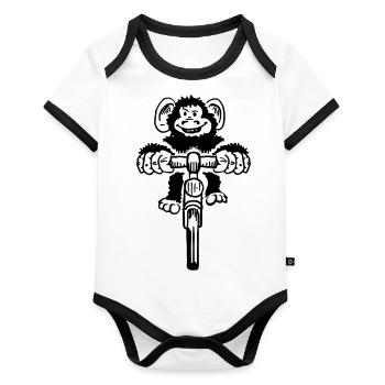 Funny monkey on bicycle - Organic Baby Contrasting Bodysuit - white/black  - Front