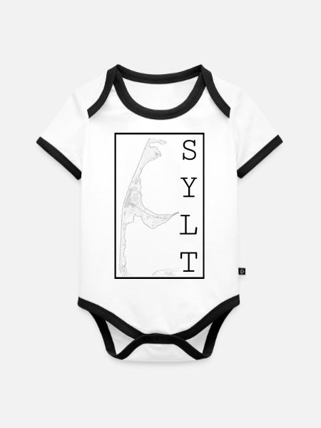 Stadtbild von Sylt - Baby Bio-Kurzarm-Kontrastbody - Weiß/Schwarz 