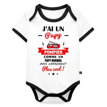 J'ai un papy pompier, cadeau, grand-père,naissance - Body Bébé bio contrasté manches courtes - blanc/noir  - Devant