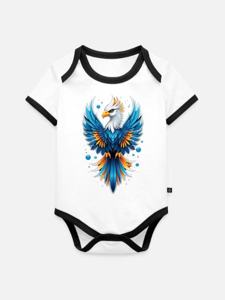 Phönix - Phönix - Feuervogel - Baby Bio-Kurzarm-Kontrastbody - Weiß/Schwarz