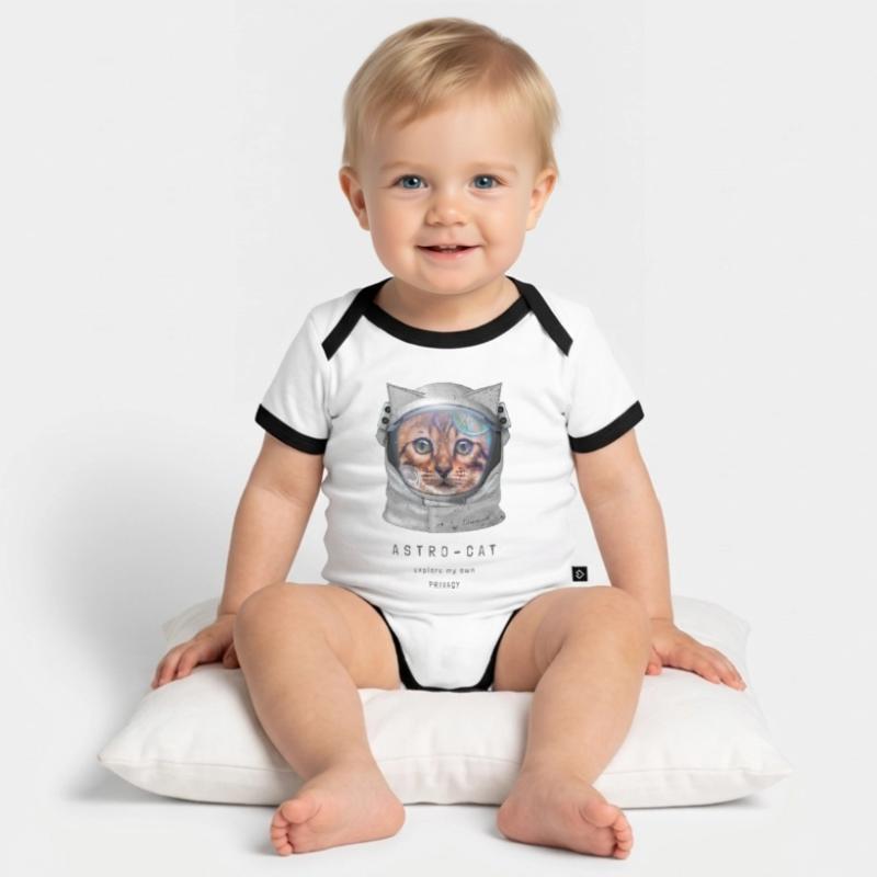 Astro chat Chat de l’espace Chat astronaute Chat dans l’espace Body Bébé bio contrasté manches courtes