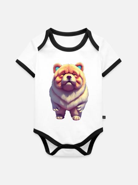 Chow Chow Hund - Chow Chow - Baby Bio-Kurzarm-Kontrastbody - Weiß/Schwarz 