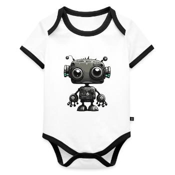 Petit ami robot - Body Bébé bio contrasté manches courtes - blanc/noir  - Devant