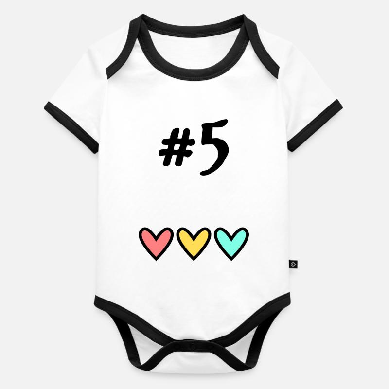 5. 5 ANS. 5e ANNIVERSAIRE. ANNIVERSAIRE 5 ANS. 5 - Body Bébé bio contrasté manches courtes - blanc/noir 