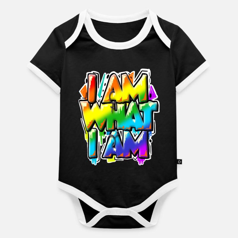 I am what I am - alles normal, oder? - Baby Bio-Kurzarm-Kontrastbody - Schwarz/Weiß 