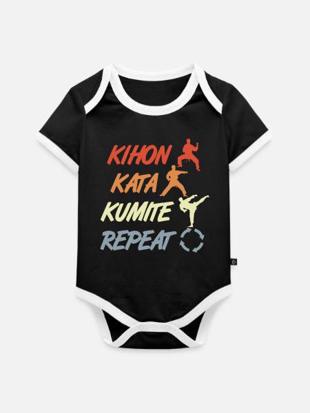 Säulen des Karate - Baby Bio-Kurzarm-Kontrastbody - Schwarz/Weiß 