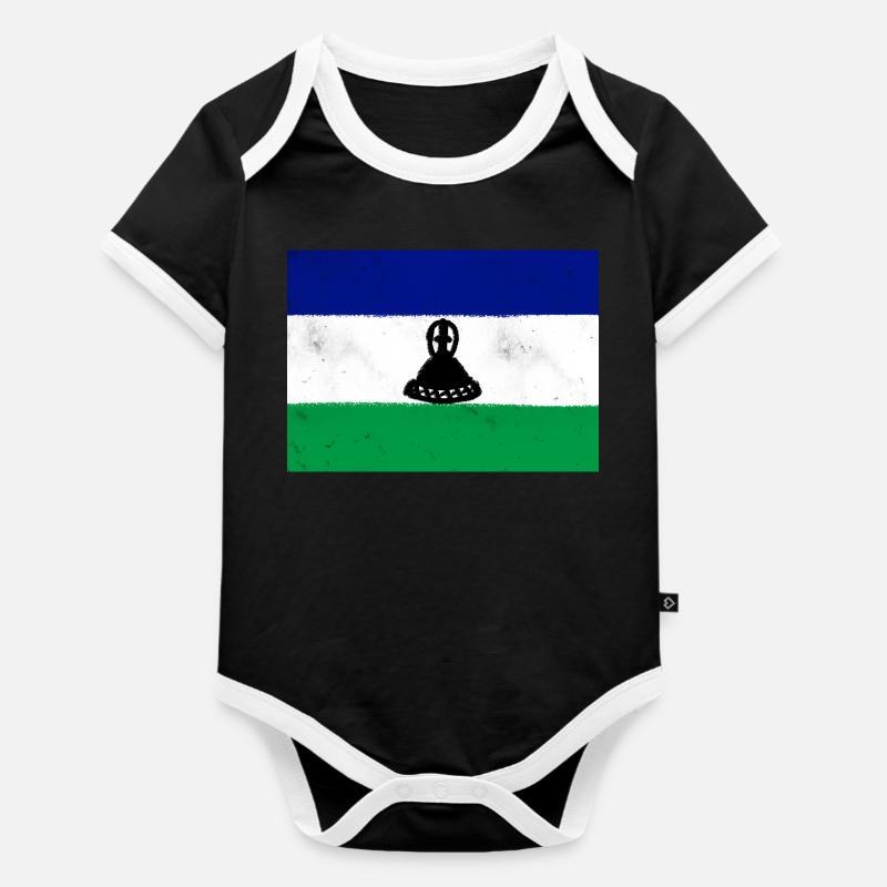 Drapeau du Lesotho - Body Bébé bio contrasté manches courtes - noir/blanc