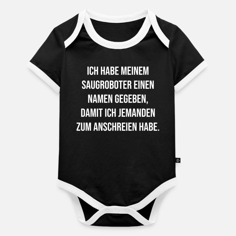 Blague sur le nom de l’aspirateur robot à crier - Body Bébé bio contrasté manches courtes - noir/blanc