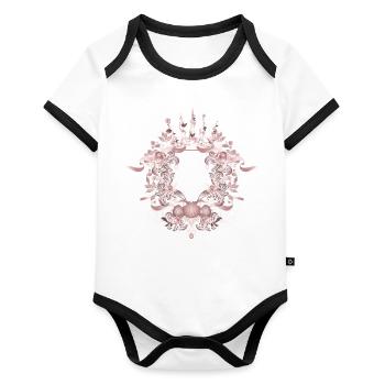 Cadre baroque rose avec couronne et ornements floraux - Body Bébé bio contrasté manches courtes - blanc/noir  - Devant