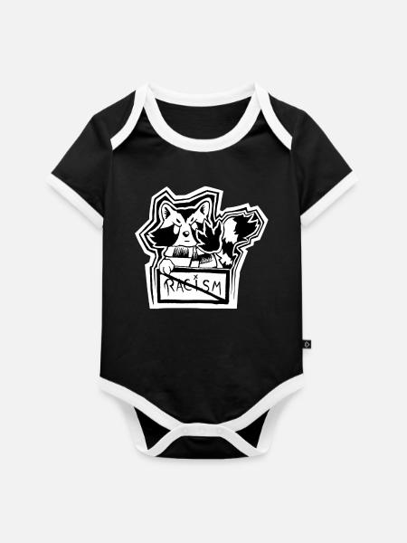 Trashpanda against Racism - Baby Bio-Kurzarm-Kontrastbody - Schwarz/Weiß 