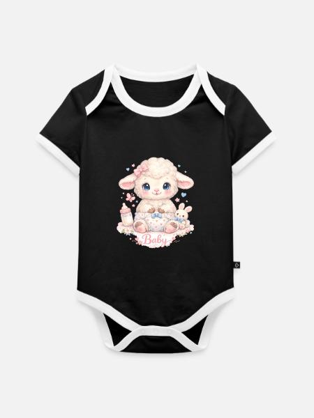 Baby Schäfchen - Baby Bio-Kurzarm-Kontrastbody - Schwarz/Weiß