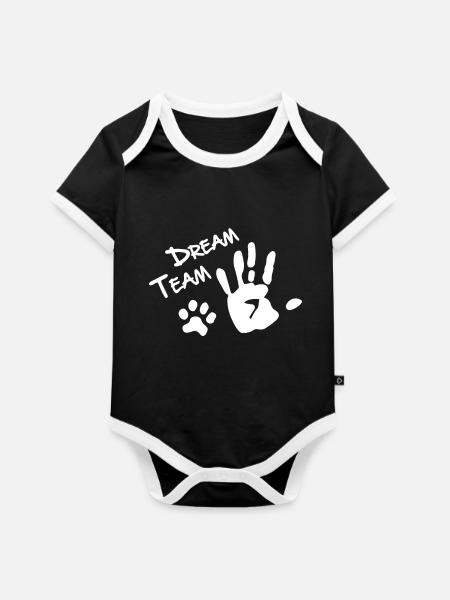 Dog Dream Team Pfote - Baby Bio-Kurzarm-Kontrastbody - Schwarz/Weiß