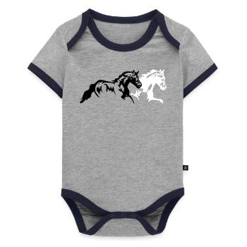 horses stallion mare foal - Organic Baby Contrasting Bodysuit - grey/navy  - Front