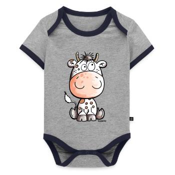 Funny Cow - Cows - Baby - Gift - Calf - Organic Baby Contrasting Bodysuit - grey/navy  - Front