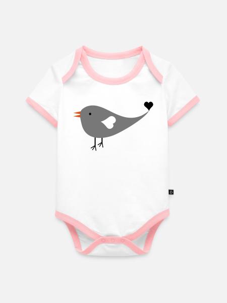 Spatz - Baby Bio-Kurzarm-Kontrastbody - Weiß/Rose