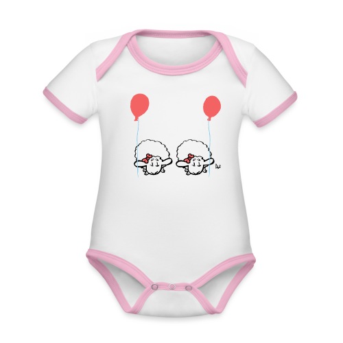 Jumeaux d'agneau bébé avec ballon (rose et rose) - Body Bébé bio contrasté manches courtes